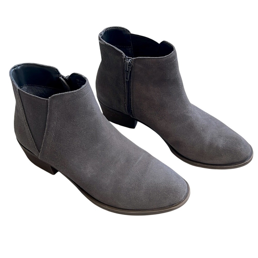 Kensie Garry Grey Suede Leather Ankle Boots Low Heel Minimalist KS194132